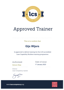 Voorbeeld van het LCS LEAN trainer certificaat